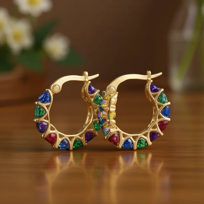 Pendientes de aro geométricos chapados en oro con diamantes de imitación de cristal multicolor para mujer, joyería de moda para fiesta E4386