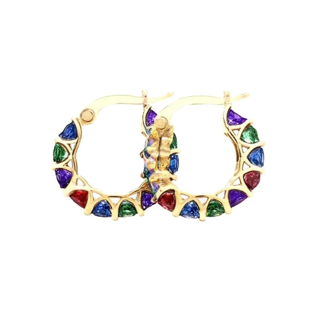 Pendientes de aro geométricos chapados en oro con diamantes de imitación de cristal multicolor para mujer, joyería de moda para fiesta E4386