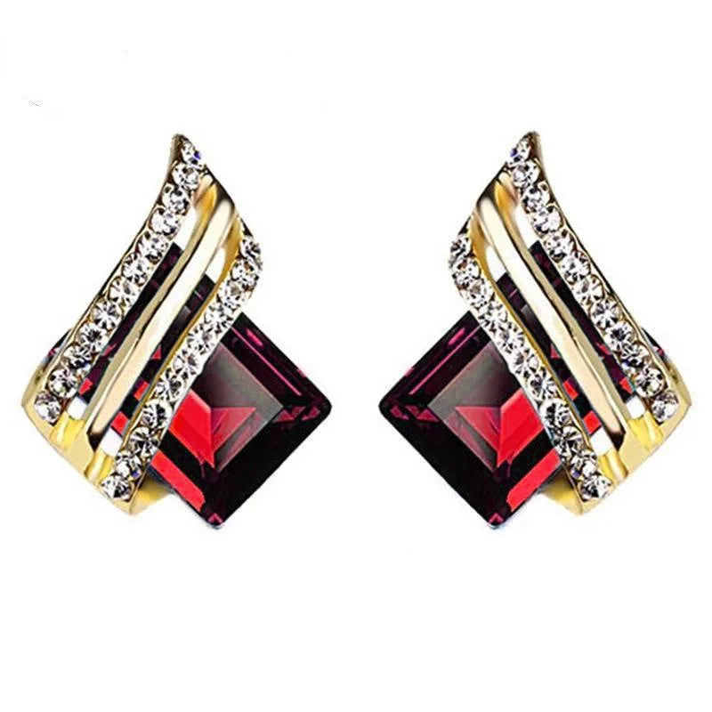 Pendientes de Botón Geométricos de Oro Azul de 18K con Cristal de Estrás y Corte Princesa, Joyería de Moda de Boda para Mujer