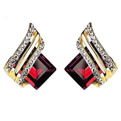 Pendientes de Botón Geométricos de Oro Azul de 18K con Cristal de Estrás y Corte Princesa, Joyería de Moda de Boda para Mujer