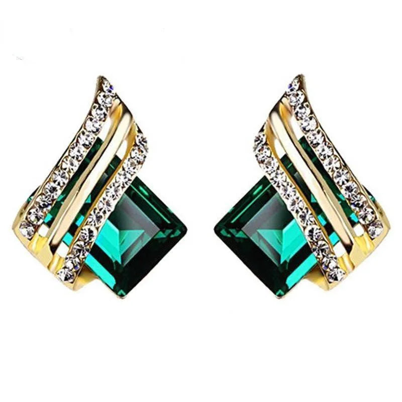 Pendientes de Botón Geométricos de Oro Azul de 18K con Cristal de Estrás y Corte Princesa, Joyería de Moda de Boda para Mujer