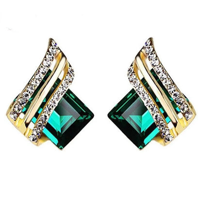 Pendientes de Botón Geométricos de Oro Azul de 18K con Cristal de Estrás y Corte Princesa, Joyería de Moda de Boda para Mujer