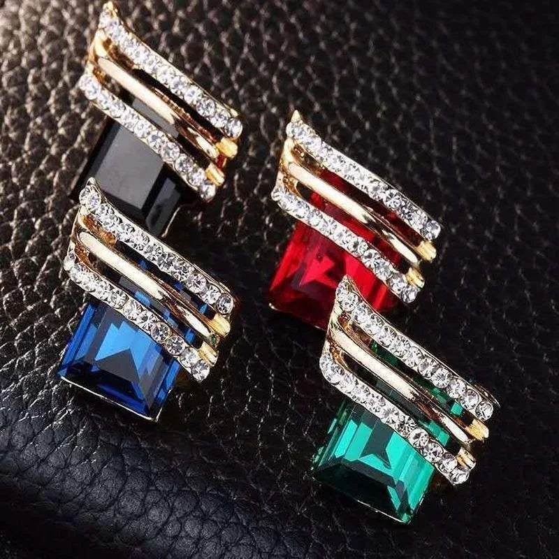 Pendientes de Botón Geométricos de Oro Azul de 18K con Cristal de Estrás y Corte Princesa, Joyería de Moda de Boda para Mujer