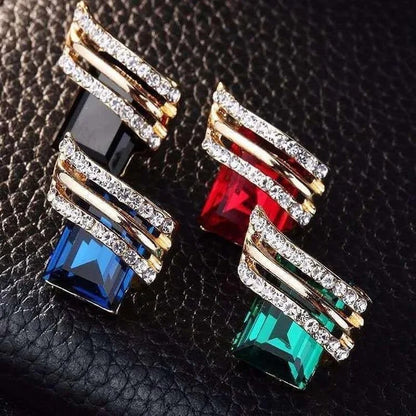 Pendientes de Botón Geométricos de Oro Azul de 18K con Cristal de Estrás y Corte Princesa, Joyería de Moda de Boda para Mujer
