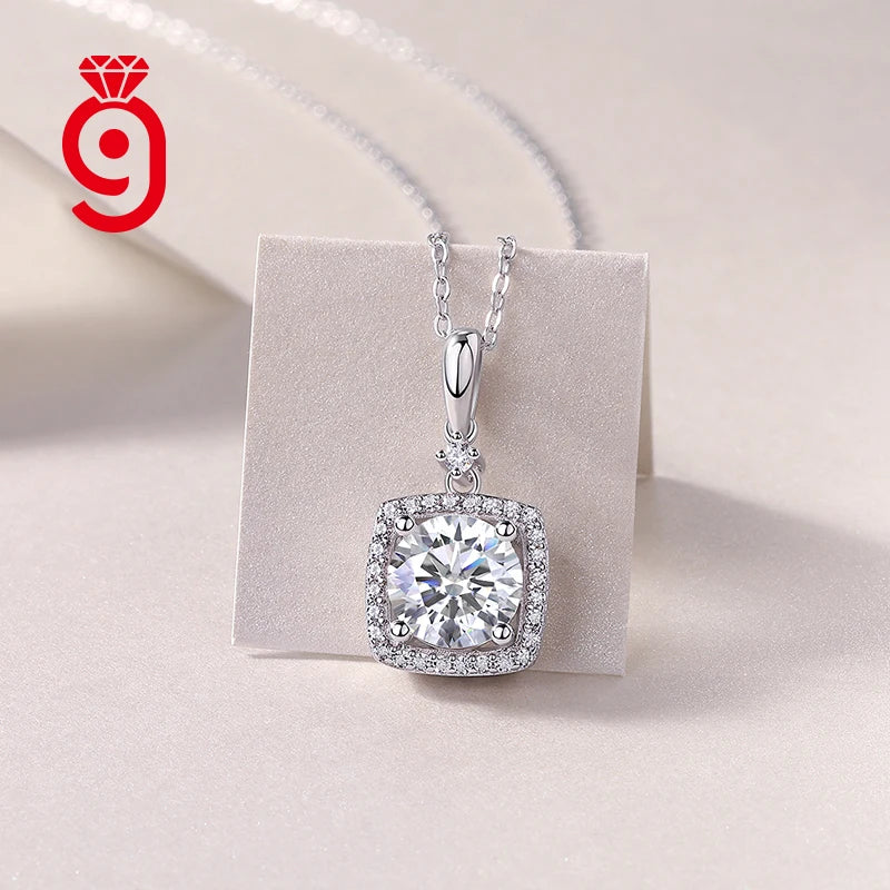Fine Jewelry 925 Sterling Silver Wedding Jewelry Moissanite Necklace 2Ct D Color VVS1 Pendant Women Link Chain Necklace