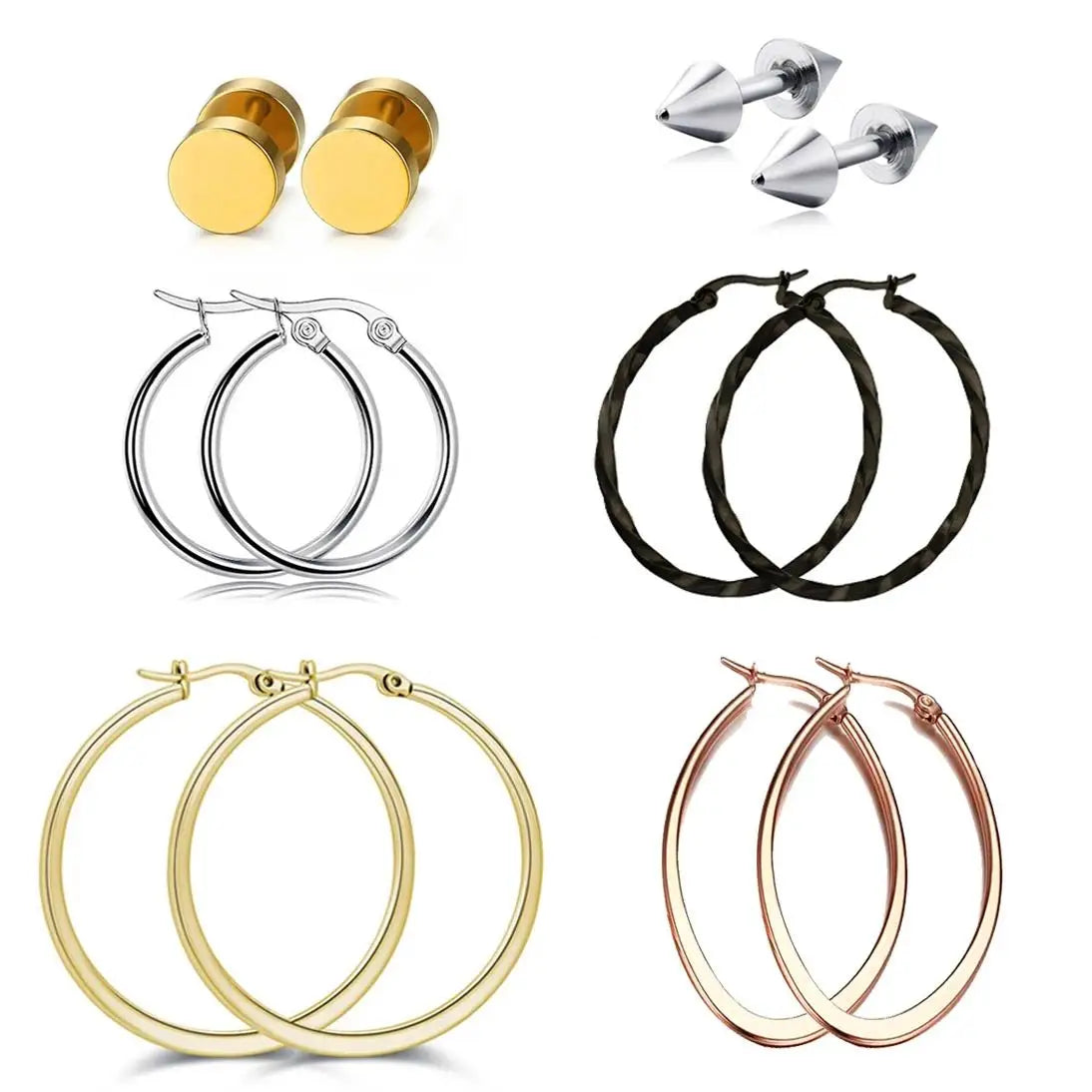 Showfay Color Dorado Simple Elegante Acero Inoxidable Aretes de Botón Set para Mujeres Niñas Uso Diario Fiesta Festival Joyería Casual Regalo