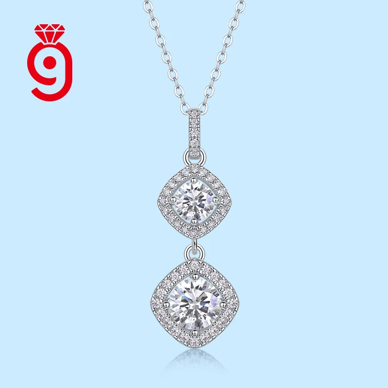 Joyería fina de plata de ley nupcial con colgante de moissanita redonda, collar con cadena de eslabones para mujer, para boda, banquete, fiesta de compromiso