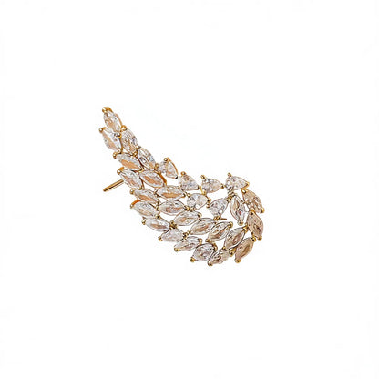 Pendientes de puño de hoja dorada con diamantes de imitación de cristal marquesa para mujer, fiesta, estilo romántico, joyería de moda, aleación chapada en oro