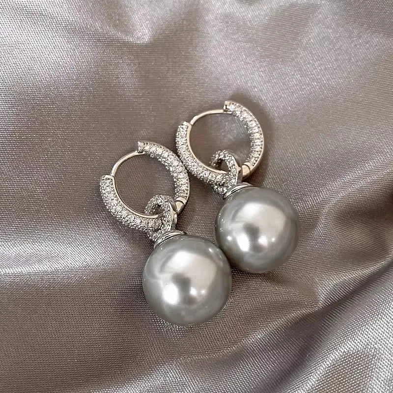 Pendientes colgantes de perlas tahitianas blancas grado AAA Fiorals, plata 925 rodiada, engaste pavé, bola, joyería de moda para mujer, boda