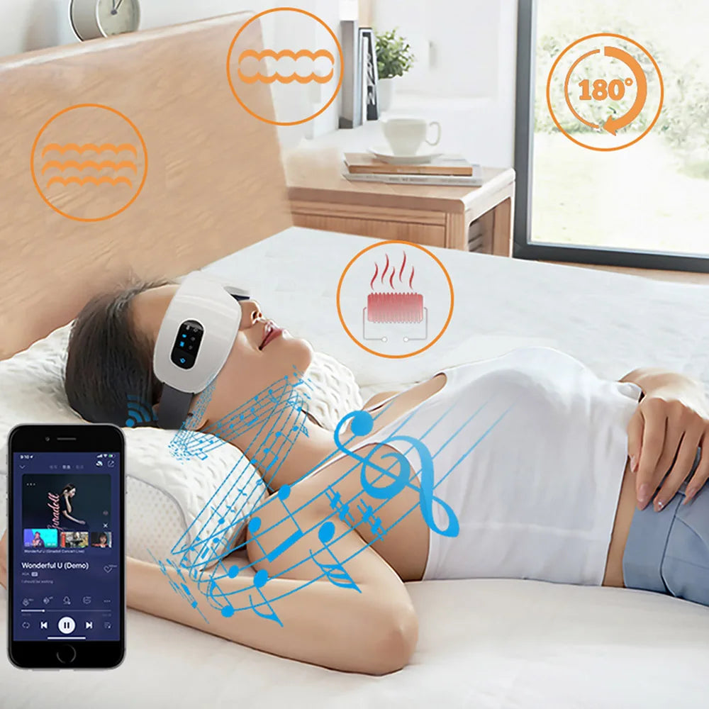 Masajeador ocular eléctrico Compresa caliente Alivio del estrés Calefacción Vibración Masaje Conectar música Relajación Cuidado ocular plegable Gafas inteligentes