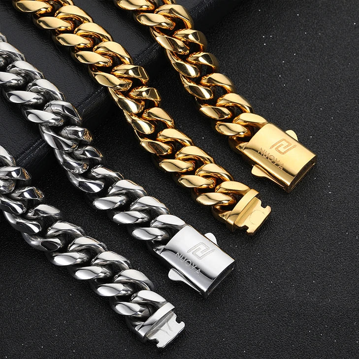 NUOYA Joyería de rapero moderna Collar de hip hop Diseño personalizado Collar de cadena cubana para hombres y mujeres Logotipo personalizable