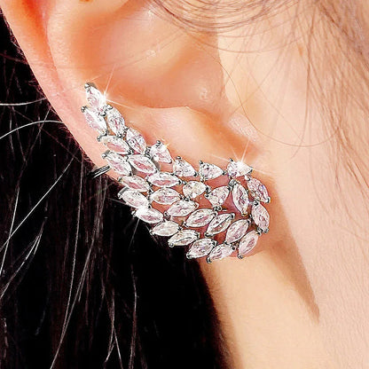 Pendientes de puño de hoja dorada con diamantes de imitación de cristal marquesa para mujer, fiesta, estilo romántico, joyería de moda, aleación chapada en oro