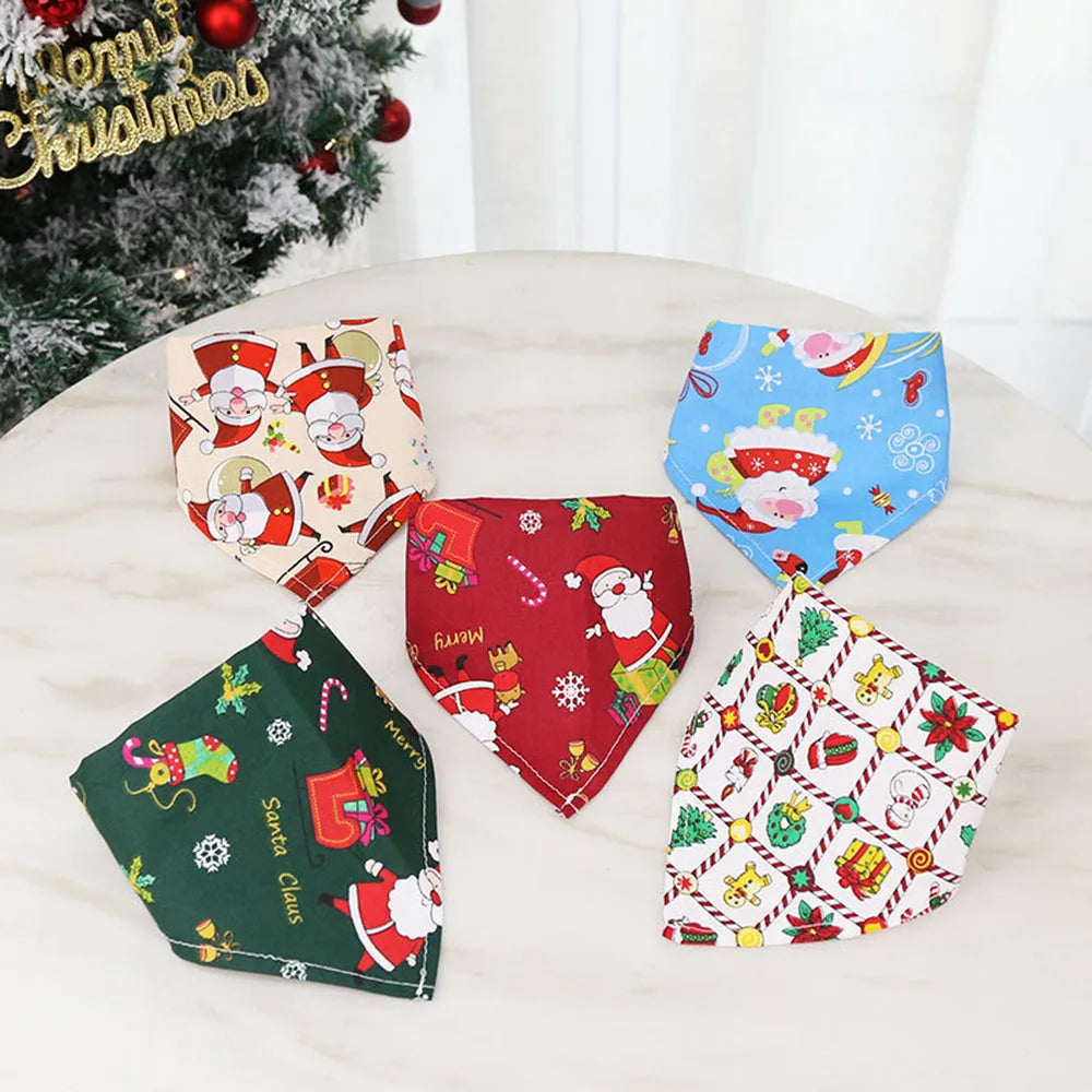 Christmas Dog Bandanas Christmas Tree and Santa Claus Dog Scarf for Boys and Girls Holiday Bandana for Cats Xmas Pet Accessories