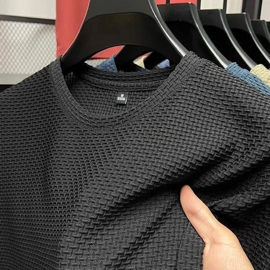 Summer Ice Silk Men's T-shirt Elastic Mesh Round Neck Half Sleeve Base Shirt Breathable Comfortable Short
