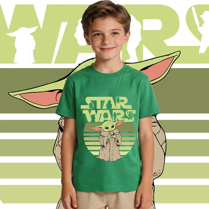 Camiseta de algodón de manga corta casual para niños de Star Wars Yoda Baby Yoda, camiseta de verano para niños y niñas pequeños
