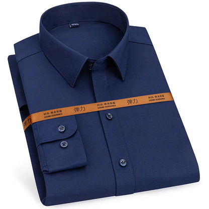 Camisa de vestir de hombre nueva manga larga delgada sin planchado negocios casual ajustada moda transpirable alta calidad color sólido