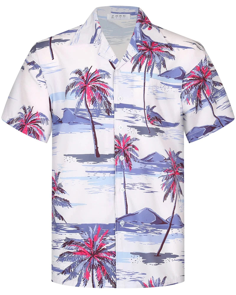 Camisas Hawaianas de Verano para Hombre, Manga Corta, Botones, Estampado de Árboles de Coco, Camisa Casual de Playa Aloha Tallas Grandes 6XL, Ropa para Hombre