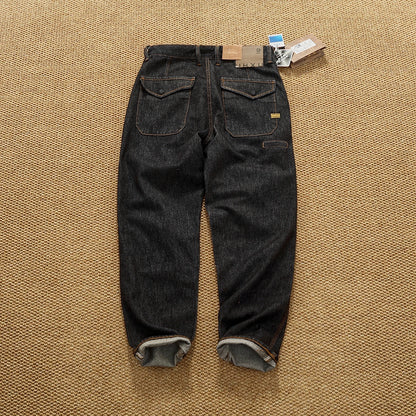Jeans cónicos casuales rectos lavados de mezclilla de alta gama con corte 3D, peso pesado, estilo retro americano, cómodos, a la moda para hombres, Otoño 2025