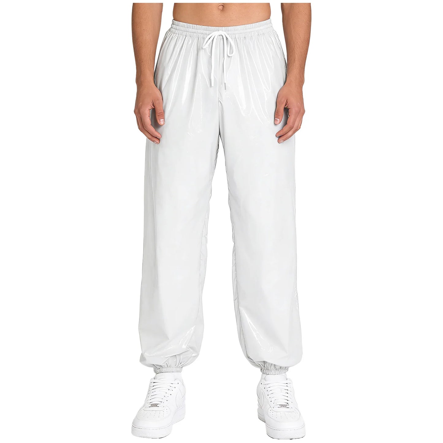 Pantalones Holgados Brillantes para Hombre Y2K con Cordón en la Cintura, Elástico en la Cintura, Bolsillos Laterales, Pantalones de Chándal Holgados y Brillantes, Disfraces de Hip Hop
