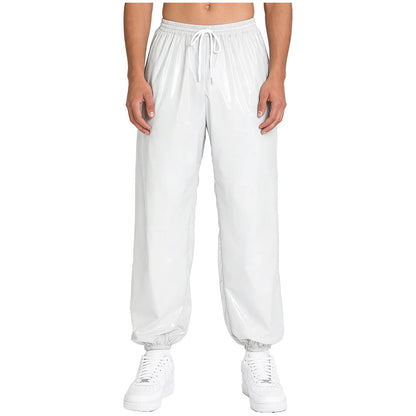 Pantalones Holgados Brillantes para Hombre Y2K con Cordón en la Cintura, Elástico en la Cintura, Bolsillos Laterales, Pantalones de Chándal Holgados y Brillantes, Disfraces de Hip Hop