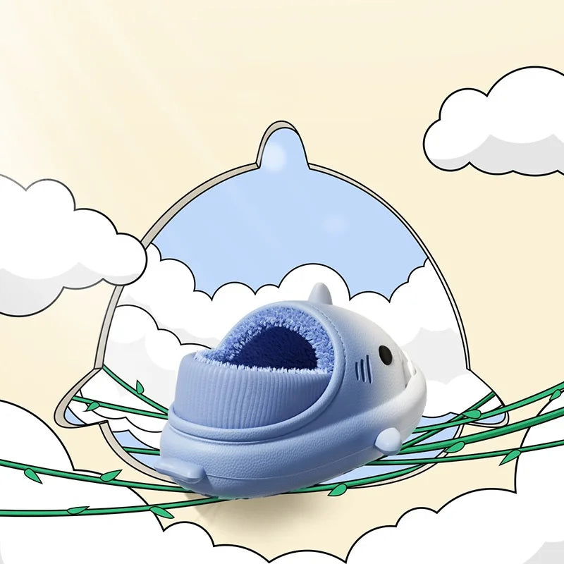 Winter Cute Children EVA Shark Slippers Girls Soft Indoor Home Cotton Sandals Boys Non-Slip Thick Slides Kids Waterproof Shoes