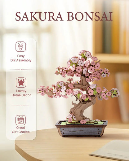 Robotime Rolife 3D Rompecabezas de Madera de Bonsái de Sakura Fácil Montaje Kit de Bonsái de Pino de Hoja Perenne Regalo de Navidad para la Familia Decoración del Hogar
