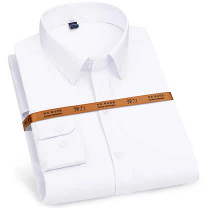 Camisa de vestir de hombre nueva manga larga delgada sin planchado negocios casual ajustada moda transpirable alta calidad color sólido