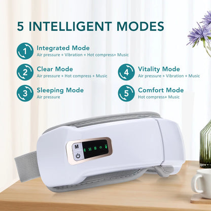 Masajeador ocular eléctrico Compresa caliente Alivio del estrés Calefacción Vibración Masaje Conectar música Relajación Cuidado ocular plegable Gafas inteligentes