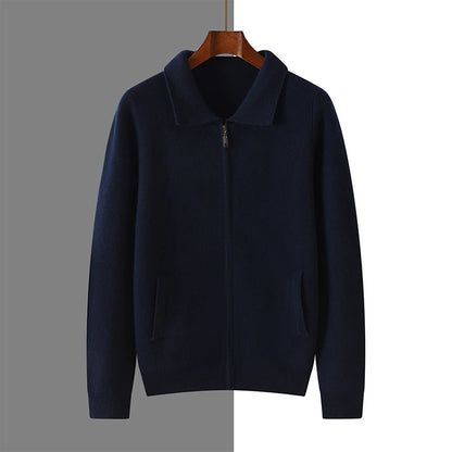 Suéter 100% Lana Merino para Hombre, Cuello Polo, Cierre de Cremallera, Cártigan de Negocios, Chaqueta de Cachemira, Tejido para Otoño Invierno