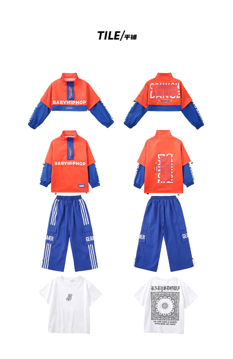 Chaqueta de hip hop para niños Pantalones cargo de contraste Sudaderas para niñas Conjuntos de ropa de baile callejero Chándal para niños Ropa urbana infantil