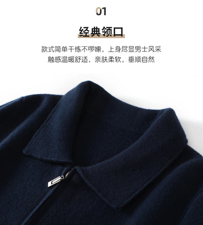 Suéter 100% Lana Merino para Hombre, Cuello Polo, Cierre de Cremallera, Cártigan de Negocios, Chaqueta de Cachemira, Tejido para Otoño Invierno