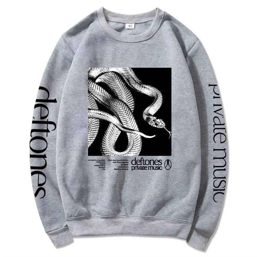 Sudadera de manga larga con lista de canciones Private Music Deftones Rock Band estampada con capucha, cuello redondo, informal, suelta, para hombre, otoño