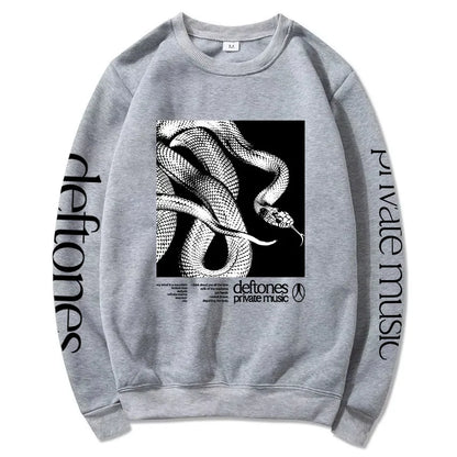 Sudadera de manga larga con lista de canciones Private Music Deftones Rock Band estampada con capucha, cuello redondo, informal, suelta, para hombre, otoño