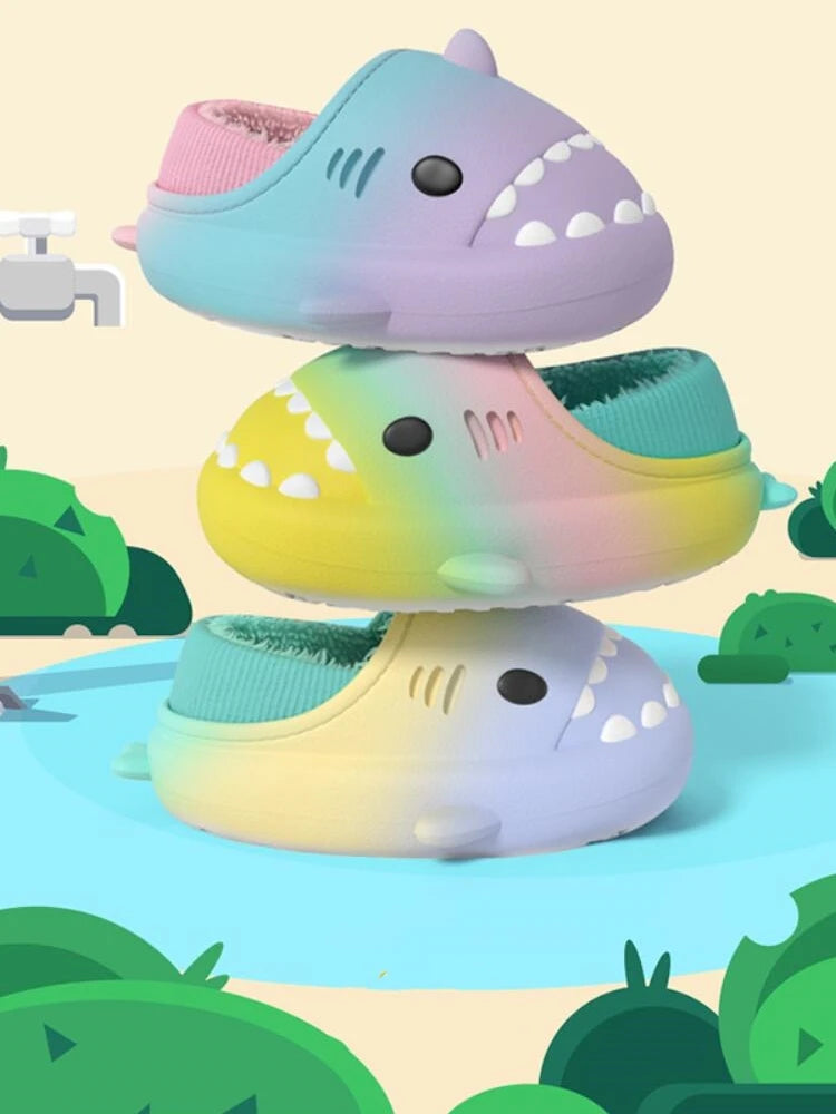 Winter Cute Children EVA Shark Slippers Girls Soft Indoor Home Cotton Sandals Boys Non-Slip Thick Slides Kids Waterproof Shoes