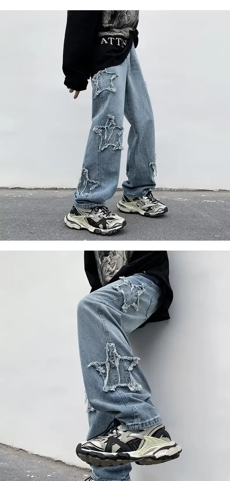 Pantalones de mezclilla marrones 2025 New Fashion Stars Towel Embroidery para hombre Y2K Ropa Pantalones rectos de algodón Hip Hop Pantalones de hombre