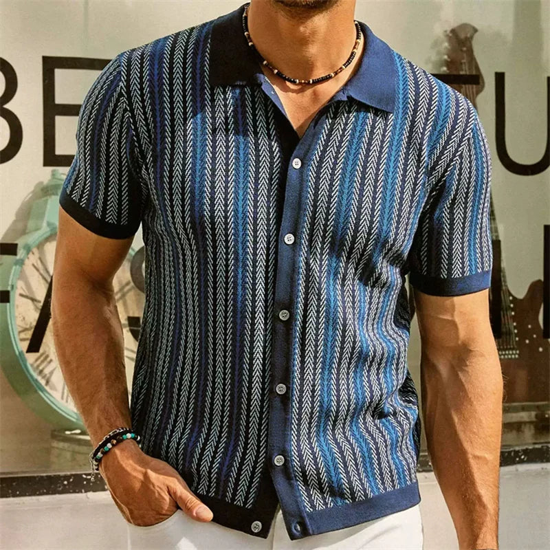 Camisas tipo polo Jacquard estilo europeo para hombre, tejido de punto, informal de negocios, frescura veraniega, viscosa de calidad, elásticas, sedosas