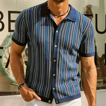 Camisas tipo polo Jacquard estilo europeo para hombre, tejido de punto, informal de negocios, frescura veraniega, viscosa de calidad, elásticas, sedosas