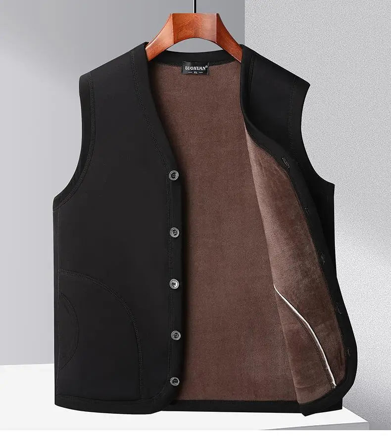 2026 Men's Autumn Winter Fashion V-neck Thickened Plus Velves Warm Vest Man Sleeveless Jackets Solid Slim Casual Waistcoat Male