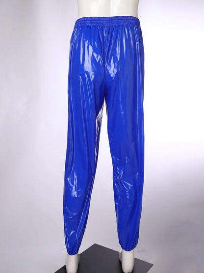 Pantalones Holgados Brillantes para Hombre Y2K con Cordón en la Cintura, Elástico en la Cintura, Bolsillos Laterales, Pantalones de Chándal Holgados y Brillantes, Disfraces de Hip Hop