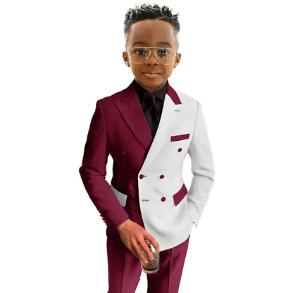 Traje de niño blanco y azul real, conjunto de 2 piezas, esmoquin para fiesta de moda y boda, blazer para niños de 3 a 16 años, ropa de doble botonadura