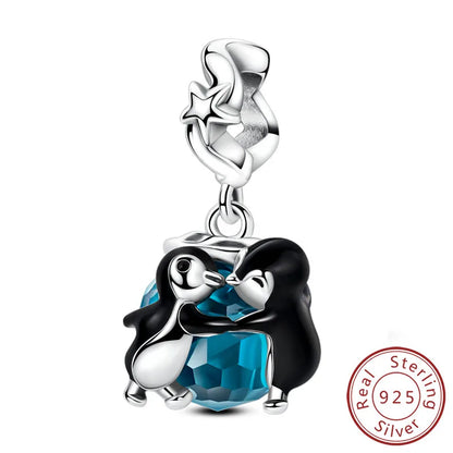 New 925 Sterling Silver Charms Bead Penguin Owl Bow Heart Charm Fit Original Pendant Bracelet Jewelry Making For Women Gift