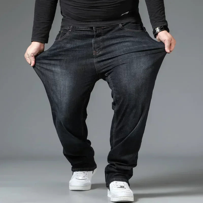 10XL Mens Black Jeans Oversize High Waist Loose Trousers Large Size Husband Plus Size Loose Denim Trousers Blue Male Denim Pants