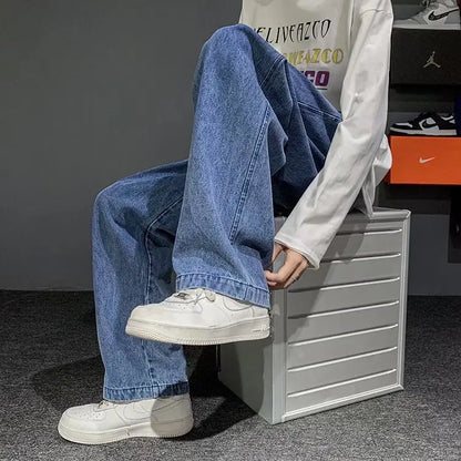 Nuevos pantalones vaqueros coreanos holgados para hombre, de calle, rectos, de mezclilla, de pierna ancha, Hip Hop, holgados, azul claro, gris, negro