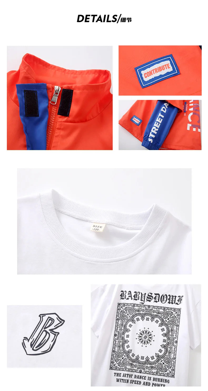 Chaqueta de hip hop para niños Pantalones cargo de contraste Sudaderas para niñas Conjuntos de ropa de baile callejero Chándal para niños Ropa urbana infantil