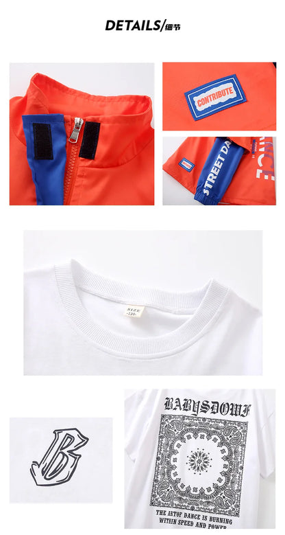 Chaqueta de hip hop para niños Pantalones cargo de contraste Sudaderas para niñas Conjuntos de ropa de baile callejero Chándal para niños Ropa urbana infantil