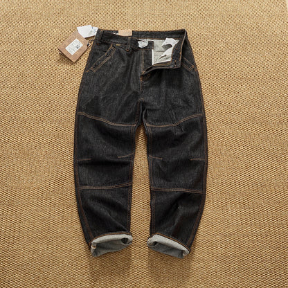 Jeans cónicos casuales rectos lavados de mezclilla de alta gama con corte 3D, peso pesado, estilo retro americano, cómodos, a la moda para hombres, Otoño 2025