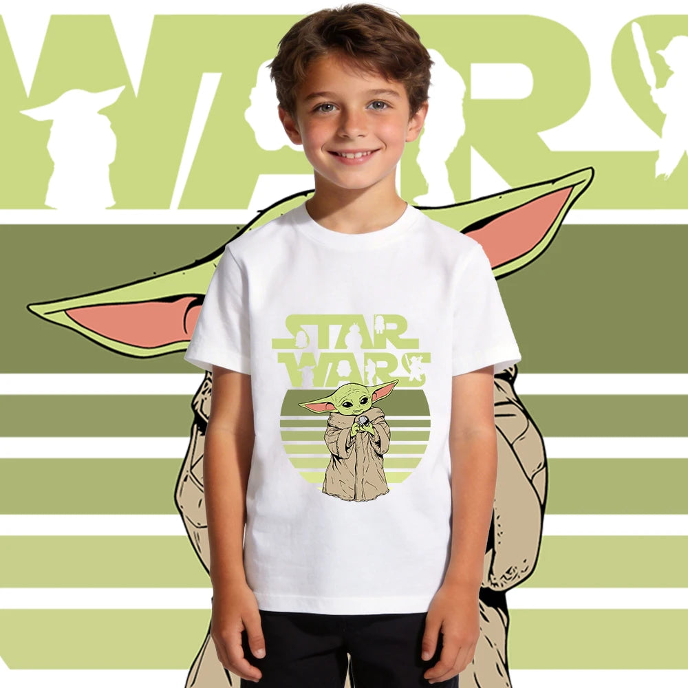 Camiseta de algodón de manga corta casual para niños de Star Wars Yoda Baby Yoda, camiseta de verano para niños y niñas pequeños