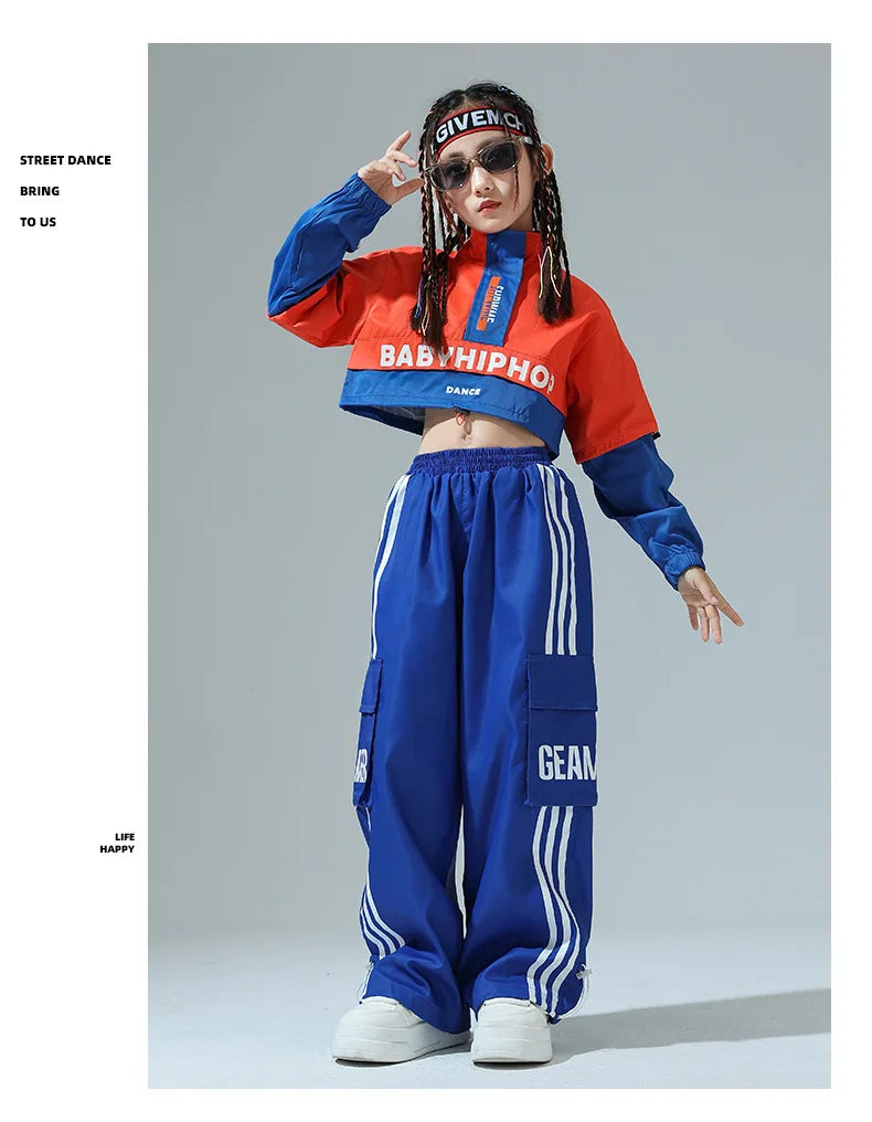 Chaqueta de hip hop para niños Pantalones cargo de contraste Sudaderas para niñas Conjuntos de ropa de baile callejero Chándal para niños Ropa urbana infantil