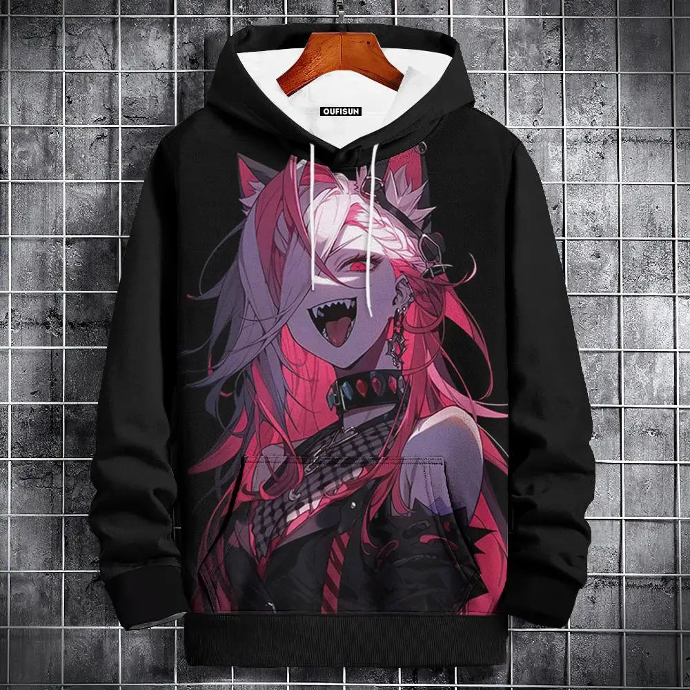 Sudadera con capucha de anime para hombre, a la moda, con estampado gráfico, estilo hip hop, ropa de calle, para primavera y otoño, sudaderas con capucha de gran tamaño para hombre