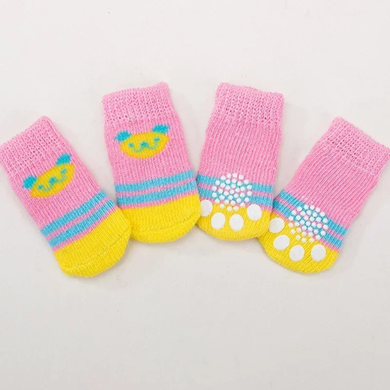 4 pzs./set calcetines para perros con patrón bonito, cubrepies cálidos antideslizantes, zapatos protectores para patas de cachorro, regalo de Navidad, accesorios para mascotas
